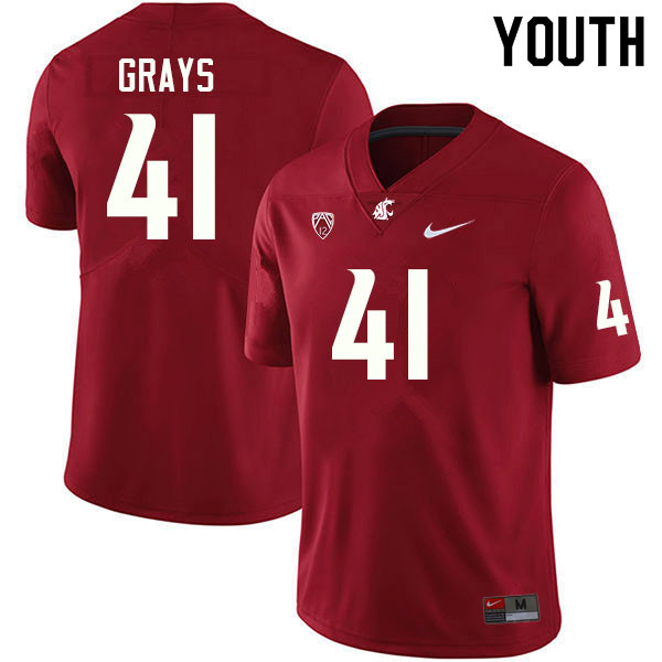 Youth #41 Bryce Grays Washington State Cougars College Football Jerseys Sale-Crimson